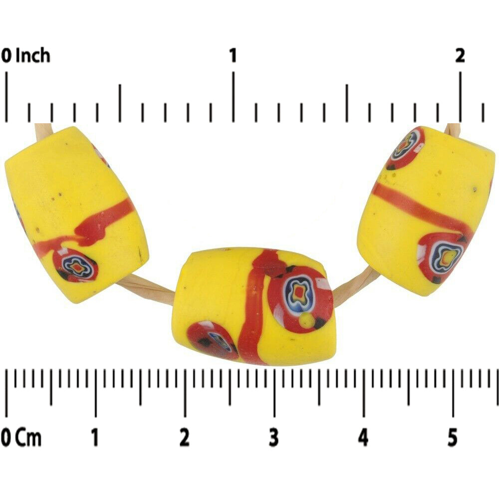 Rare Antique Red Banded Oval Millefiori Venetian Glass Trade Beads - close-up