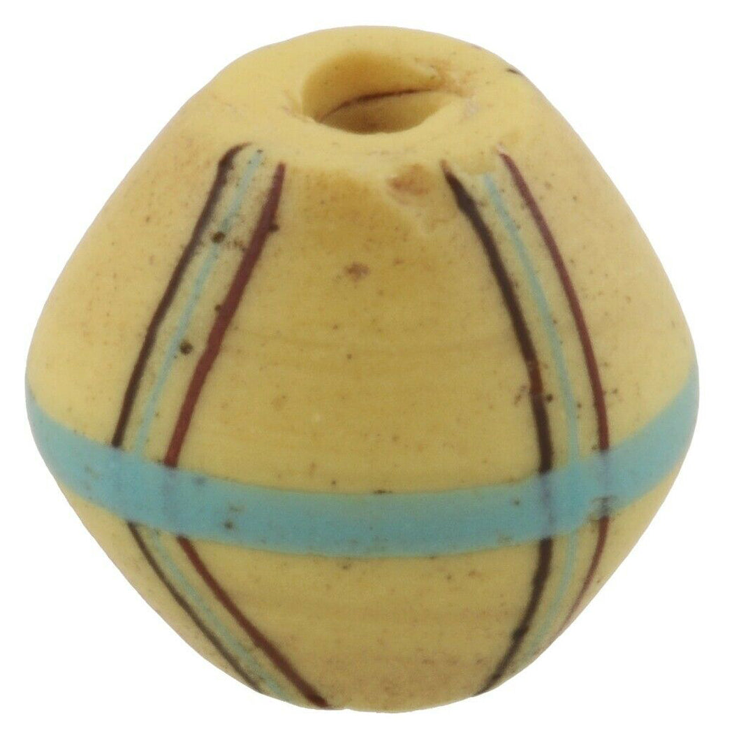 Antique Yellow Bicone Venetian Lampwork Glass Trade Bead, 18X17Mm