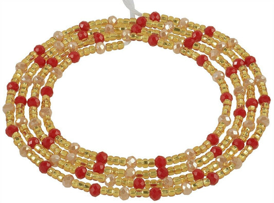 Tie on Handmade Gold, Red & Peach African Waist Beads - Body Jewelry