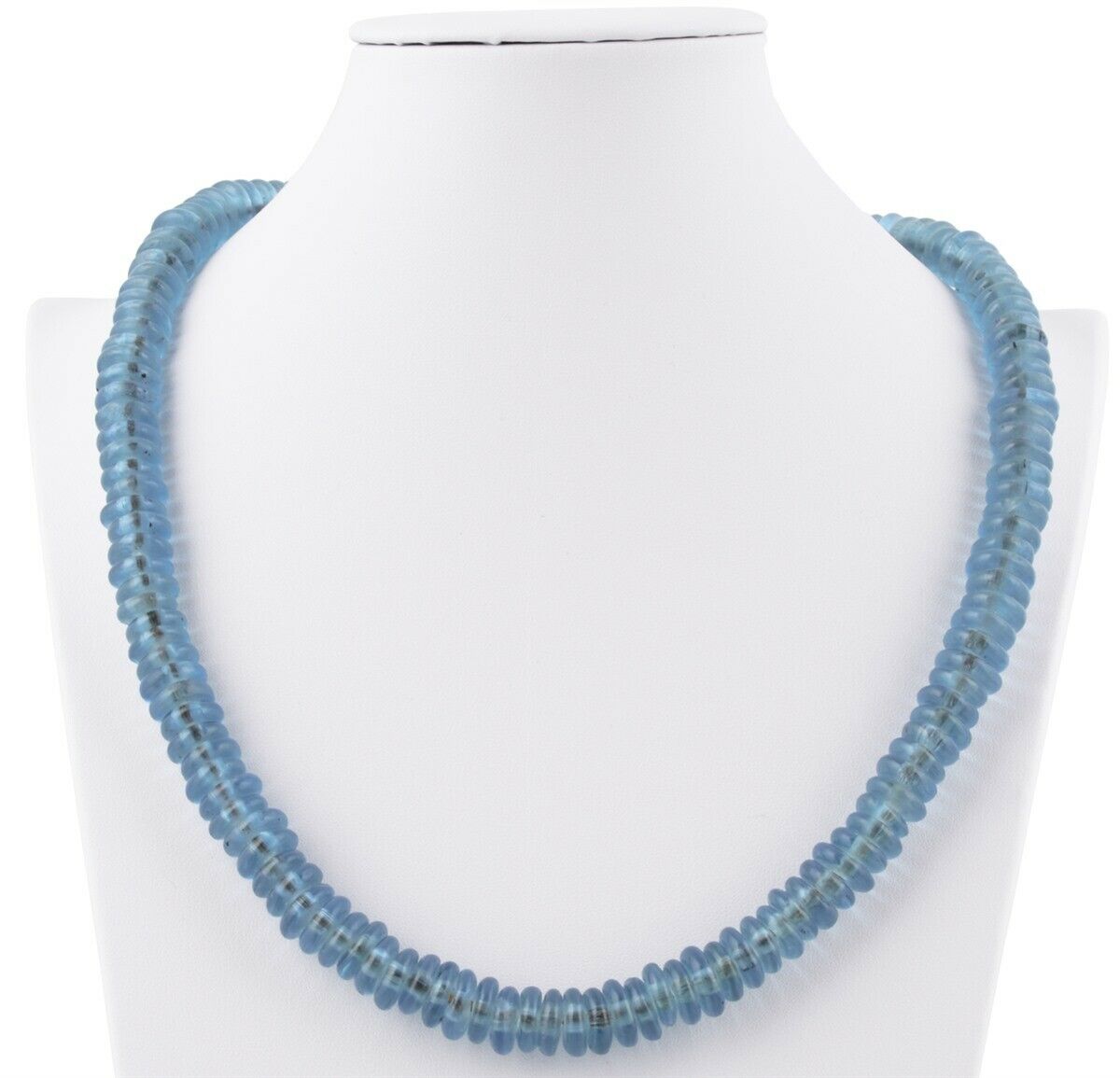 Handmade Blue Beaded Glass Necklace With Ashanti Brass Clasp - zoomed-in detail