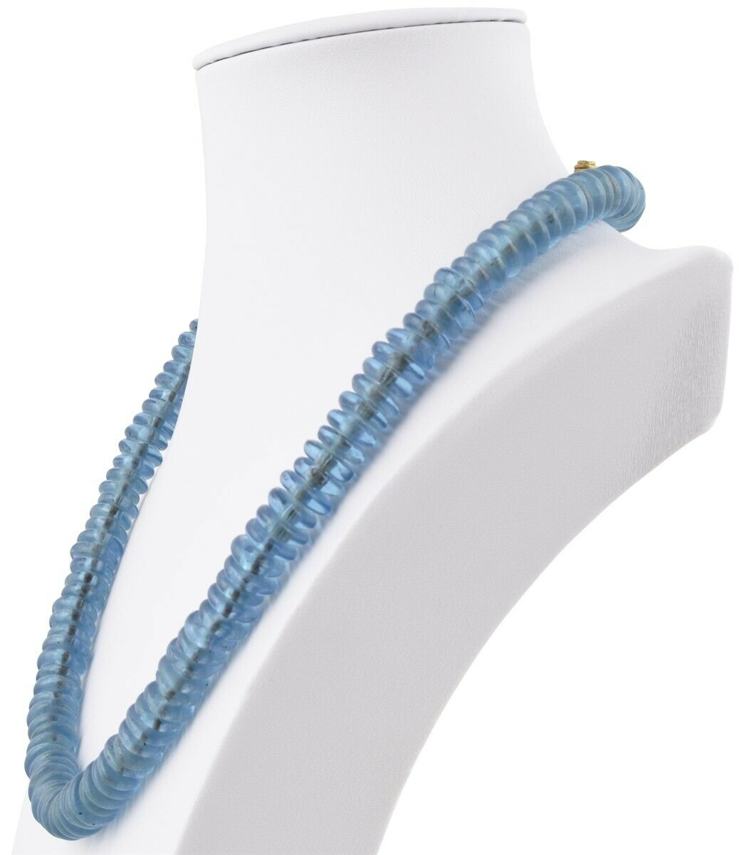 Handmade Blue Beaded Glass Necklace With Ashanti Brass Clasp - angled shot