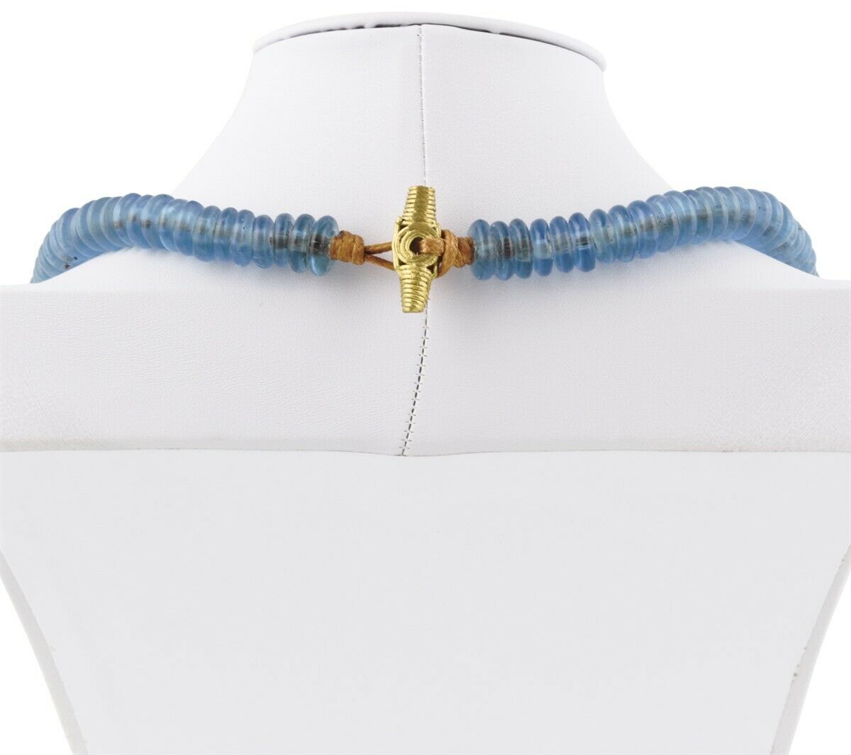 Handmade Blue Beaded Glass Necklace With Ashanti Brass Clasp - product focus