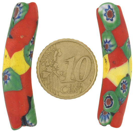 Rare Antique Yellow Banded Elbow Millefiori Venetian Mosaic Trade Bead - alternate view