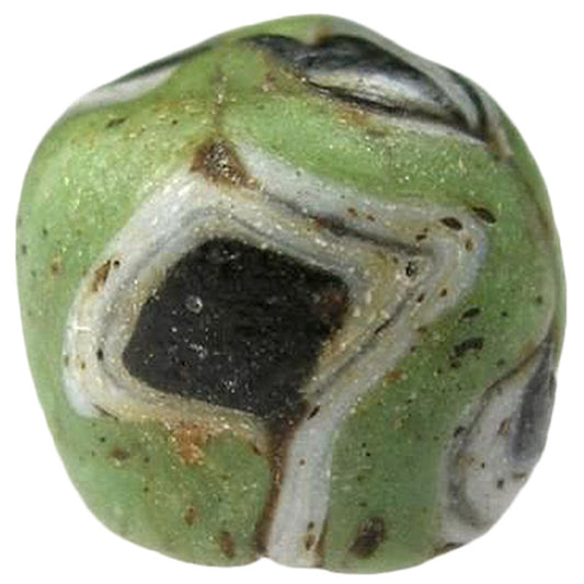 Rare Green & Black Antique Islamic Folded Glass Bead - Fustat 1200S - alternate view