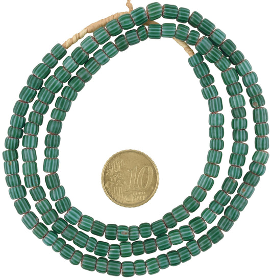 Antique Green Chevron Glass Trade Beads | 4-Layer Venetian Glass Beads - 4-5Mm, 25" Strand - alternate view