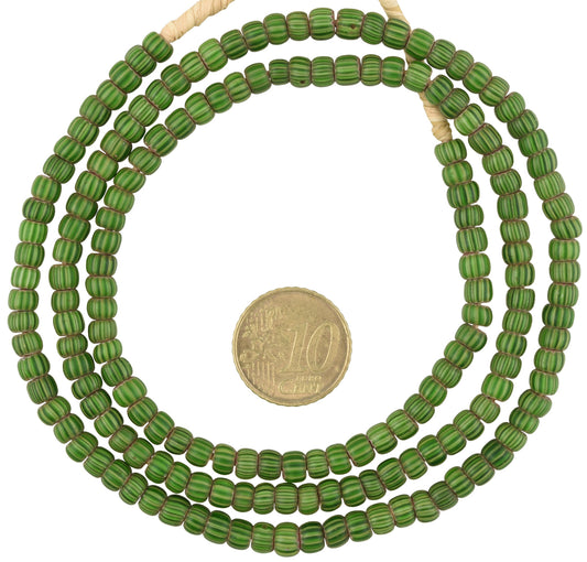 Antique Green Round 4-Layer Chevron Beads | Venetian Glass Strand - alternate view