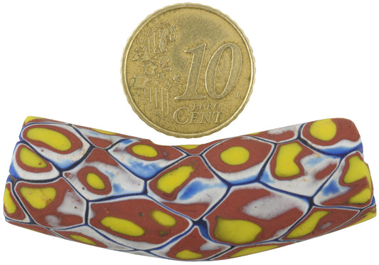 Antique Large Elbow Millefiori Venetian Mosaic Glass Trade Bead - Rare African Trade Beads - alternate view