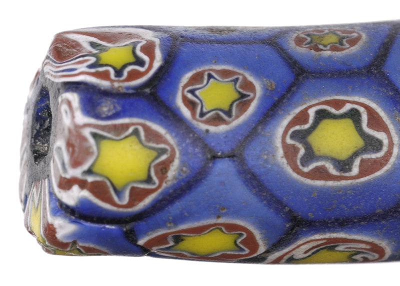Antique Large Elbow Millefiori Mosaic Venetian Trade Bead - 42 X 12 Mm - close-up