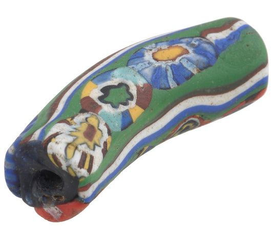 Rare Antique Venetian Elbow Millefiori Mosaic Trade Bead With Trail Decoration - alternate view