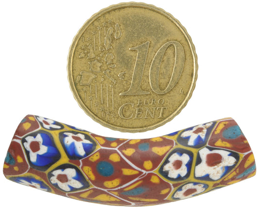 Rare Antique Elbow Venetian Millefiori Glass Trade Bead, 37X10Mm - alternate view