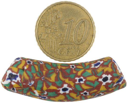 Antique Rare Elbow Millefiori Venetian Mosaic Glass Trade Bead - 39X11Mm - alternate view