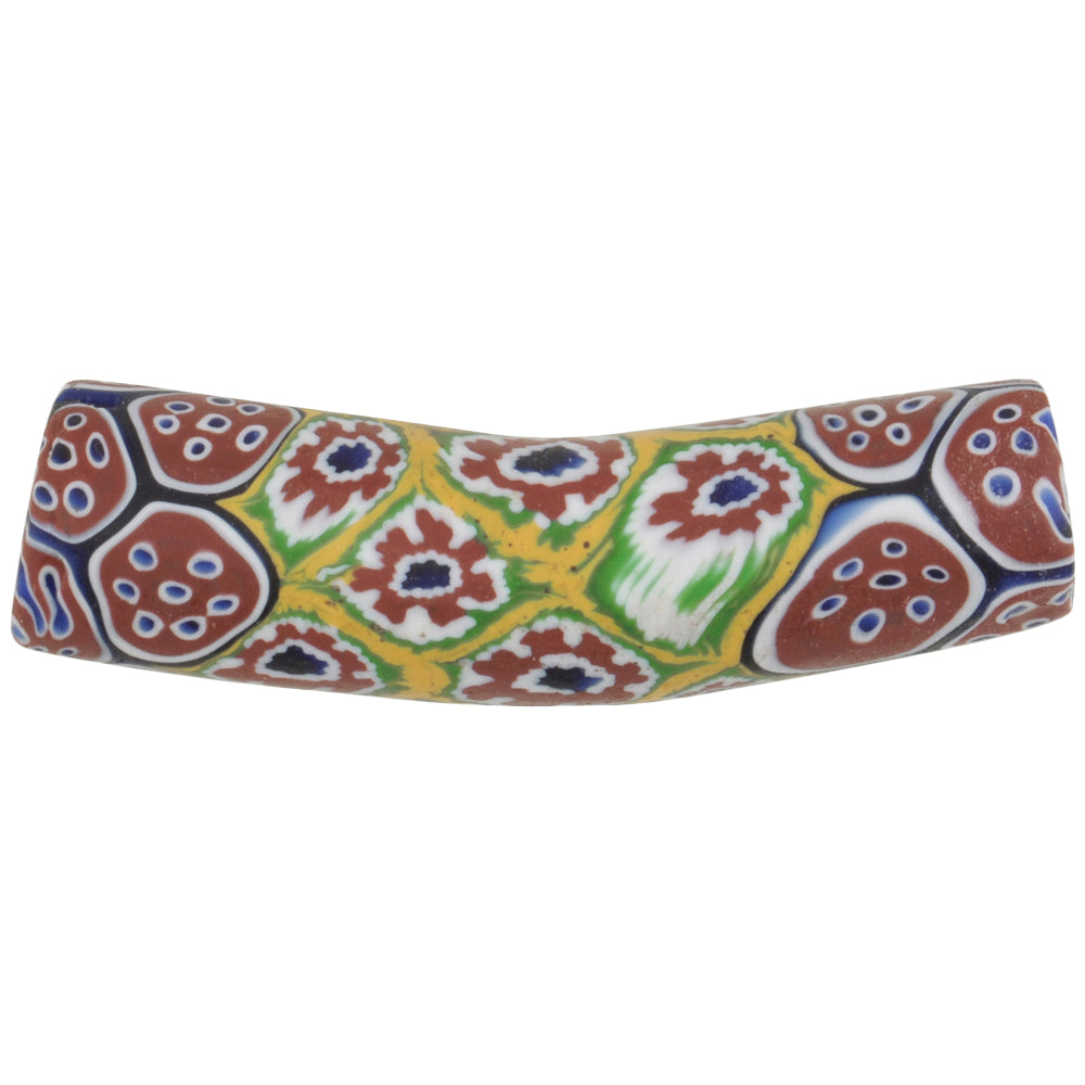 Rare Antique Venetian Elbow Millefiori Mosaic Glass Trade Bead - 37X10Mm