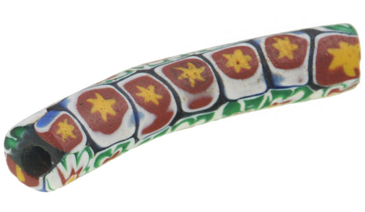 Rare Antique Elbow Venetian Millefiori Mosaic Glass Trade Bead, 40X7Mm - alternate view