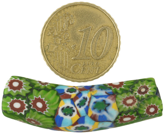 Rare Antique Venetian Elbow Millefiori Mosaic Trade Bead - 38X11Mm - alternate view