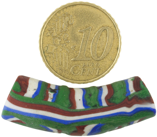 Rare Antique Elbow Millefiori Venetian Glass Trade Bead - 36X10Mm - alternate view