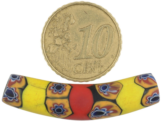 Rare Antique Elbow Millefiori Mosaic Glass Trade Bead, 37Mm - African Trade Bead - alternate view