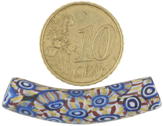 Rare Antique Elbow Millefiori Venetian Mosaic Glass Trade Bead, 36X8Mm - alternate view