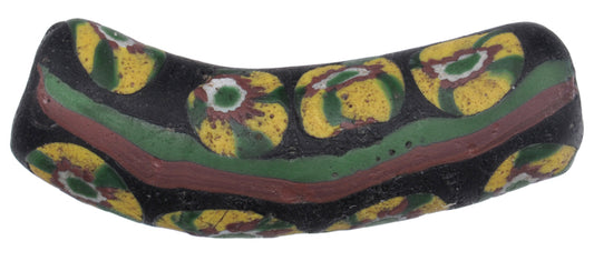 Rare Antique Venetian Elbow Millefiori Trade Bead, Mosaic Glass, 26X8Mm - alternate view