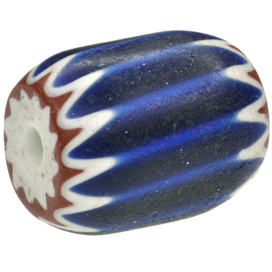 Blue 4-Layer Chevron Bead - Antique Venetian Glass, 19X15Mm