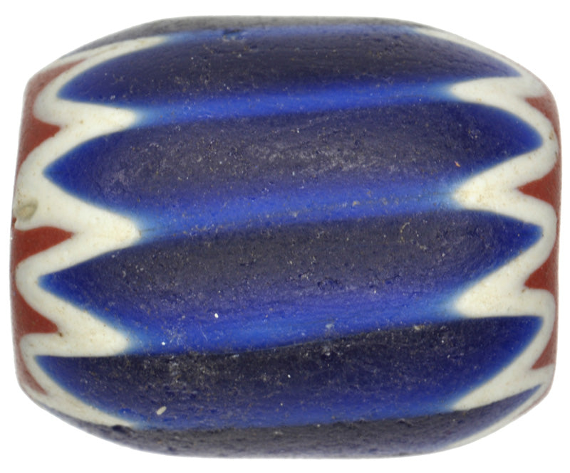 Blue 4-Layer Chevron Bead - Antique Venetian Glass, 19X15Mm - close-up