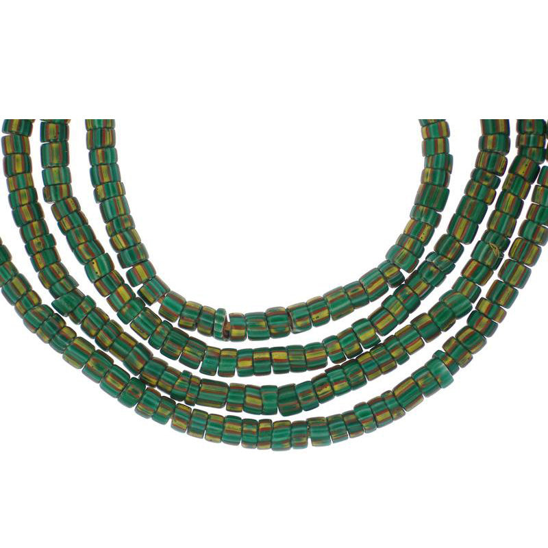 Green 4-Layer Chevron Beads Strand - Antique Venetian 77Cm