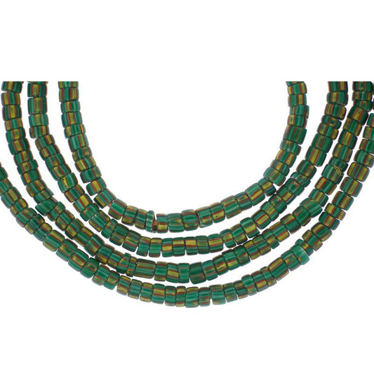 Green 4-Layer Chevron Beads Strand - Antique Venetian 77Cm