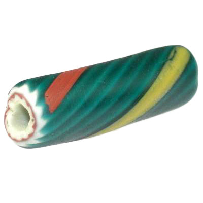 Large Twisted 4-Layer Green Chevron Bead 32X9Mm, Venetian 1900S