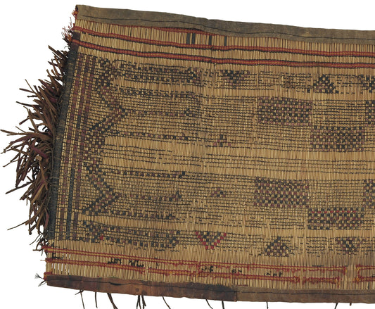 Vintage Tuareg Straw Mat With Leather Accents - Authentic African From Niger - alternate view