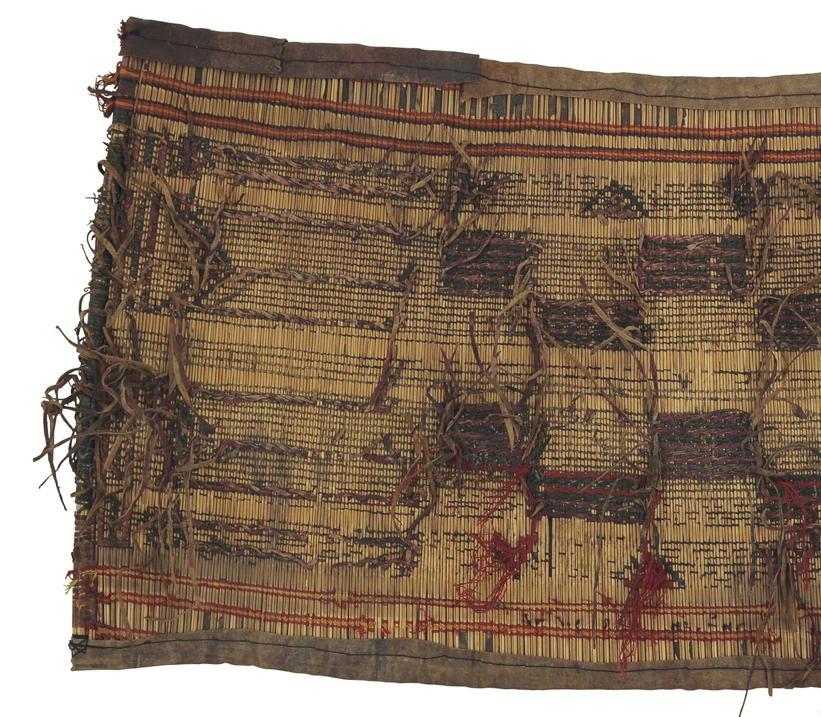 Vintage Tuareg Straw Mat With Leather Accents - Authentic African From Niger - zoomed-in detail