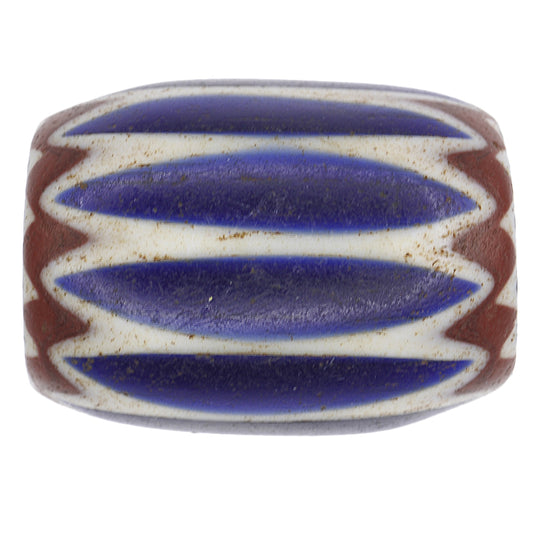 Blue 6-Layer Chevron Bead - Antique Venetian Glass, 17X12Mm
