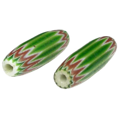 Rare Pair Of Green 6-Layer Chevron Beads 18X5Mm, Venetian 1800S