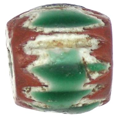 Rare 7-Layer Green Venetian Chevron Bead 13X12Mm, 1500S Trade - close-up