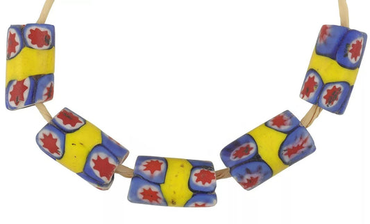 Antique Banded Venetian Millefiori Mosaic Glass Trade Beads - 5Pc - alternate view
