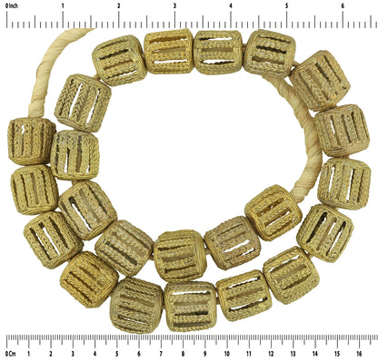 Handcrafted Ashanti Large Cube Brass Beads - 20" Strand - zoomed-in detail