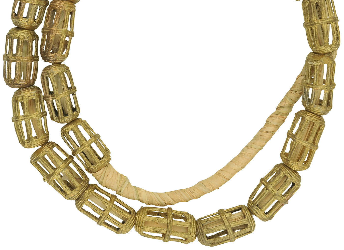 Handmade Ashanti Brass Beads Strand From Ghana - 20" - close-up