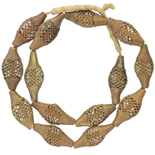 Authentic African Tabular Brass Beads From Ghana - 25" Handmade Strand