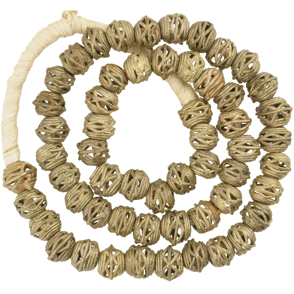 African Round Brass Beads, Handcrafted In Ghana, 20.5" Strand