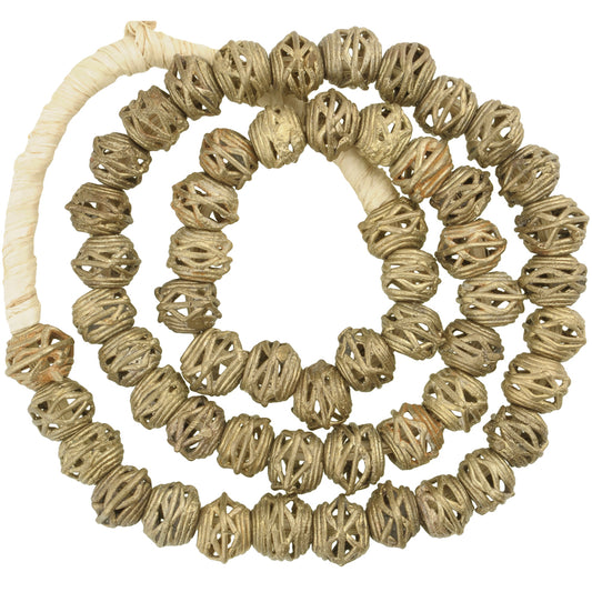 African Round Brass Beads, Handcrafted In Ghana, 20.5" Strand