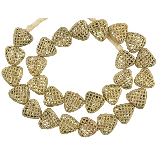 Beautiful Tabular African Brass Beads, Handmade In Ghana, 21.5" Strand