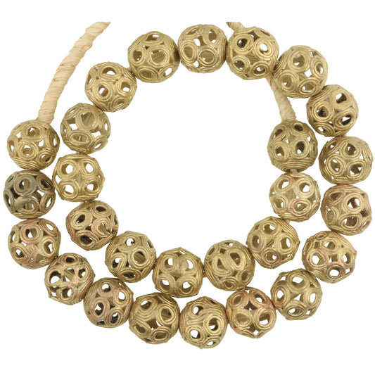 Large Round African Brass Beads - Handmade In Ghana (22" Strand)