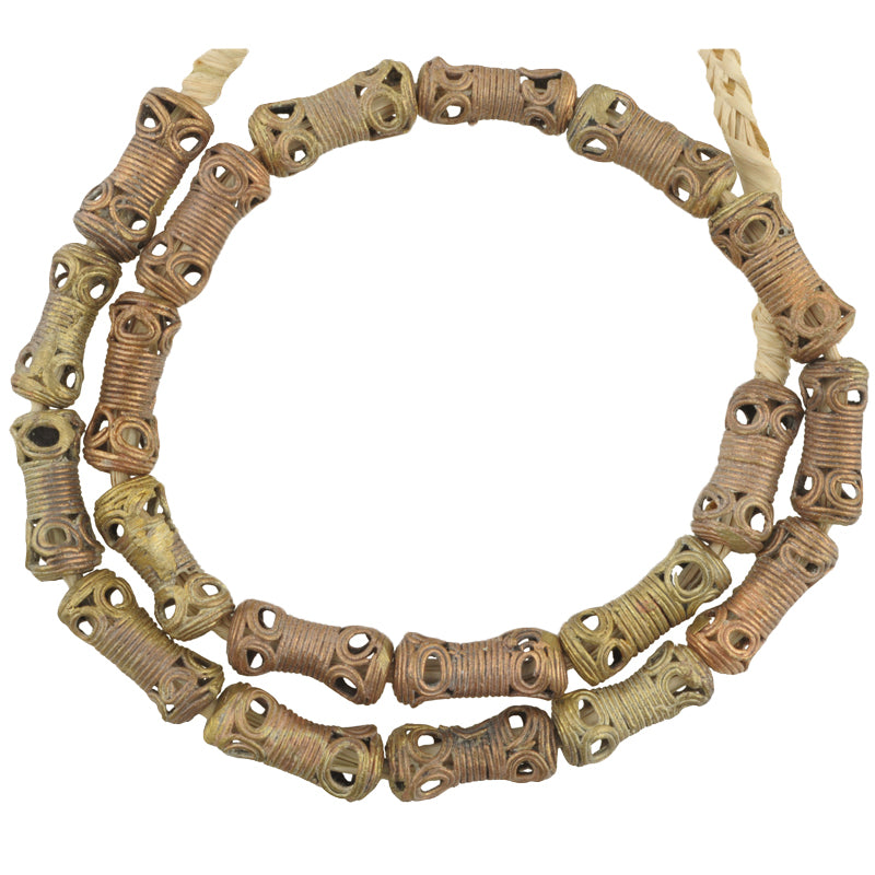 Handmade African Brass Beads From Ghana - Lost Wax Technique, 21" Strand