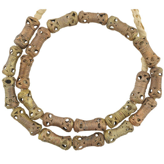 Handmade African Brass Beads From Ghana - Lost Wax Technique, 21" Strand
