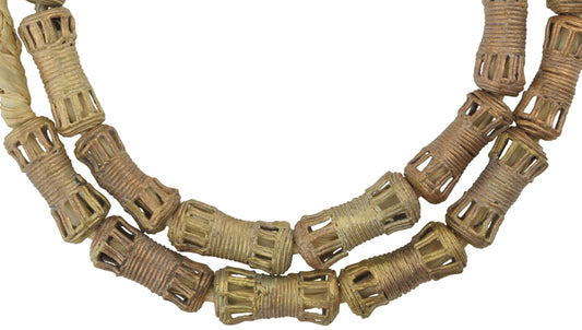 African Brass Beads Handmade In Ghana - 21" Strand Lost Wax Technique - alternate view