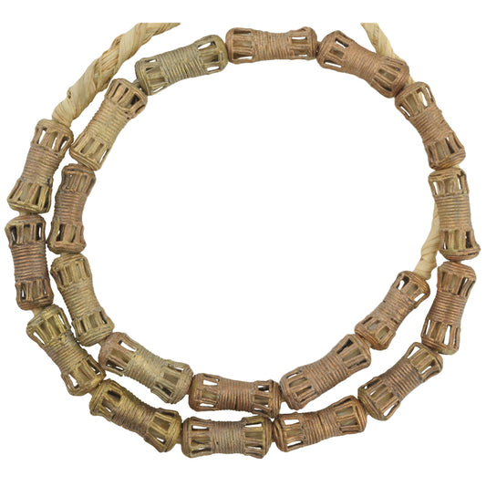 African Brass Beads Handmade In Ghana - 21" Strand Lost Wax Technique