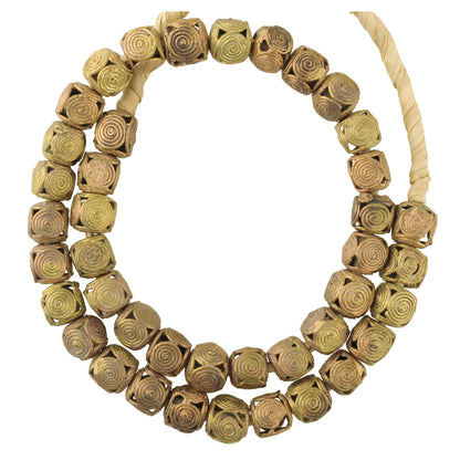 Beautiful African Tabular Brass Beads Handmade In Ghana - 19.5" Strand