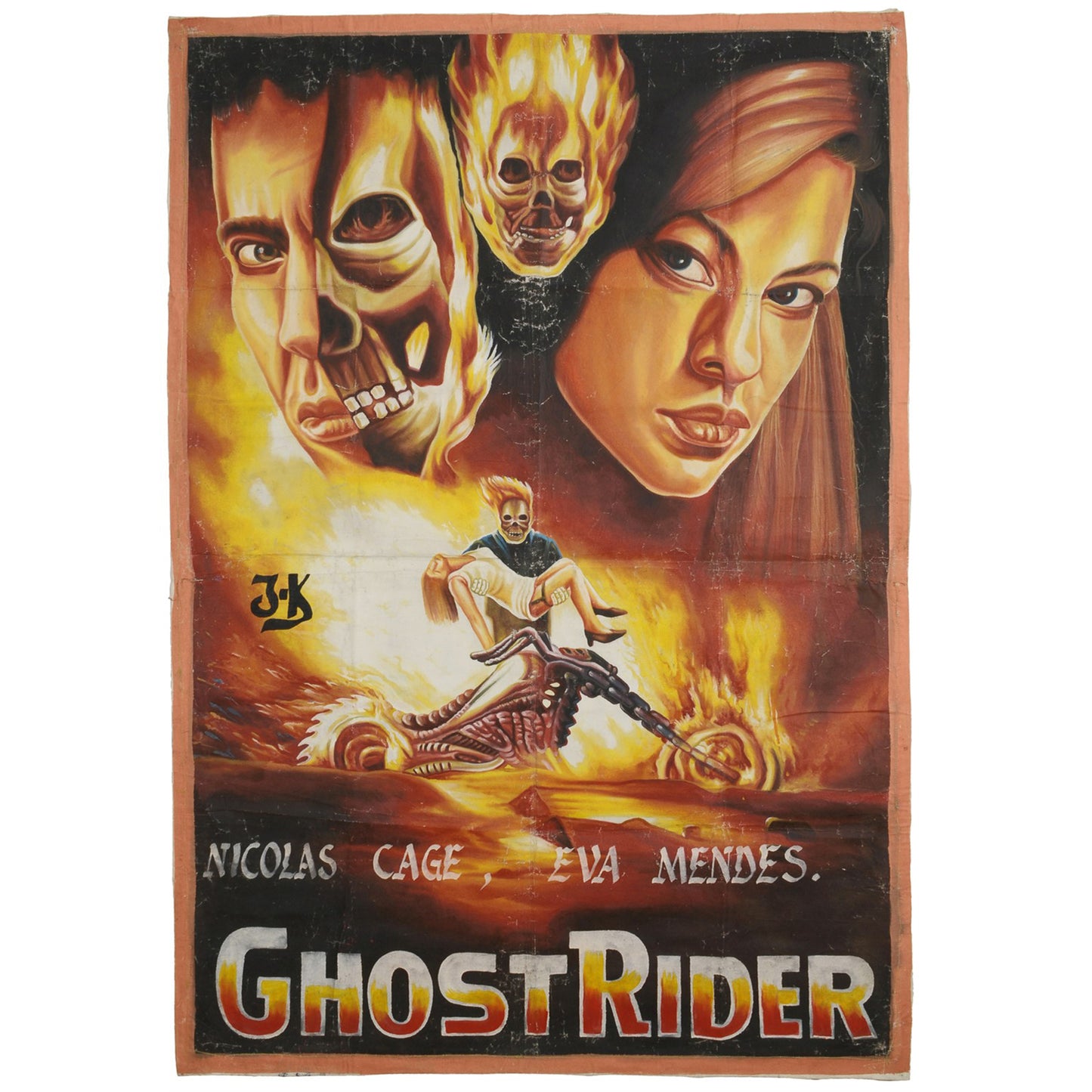Authentic Hand-Painted Ghost Rider Poster From Ghana Nicolas Cage - horror scene artwork