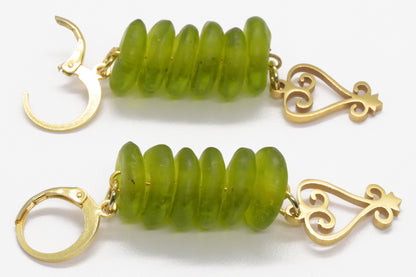 Handmade African Earrings & Pendant With Lime Green Beads & Sankofa Adinkra Symbol - zoomed-in detail