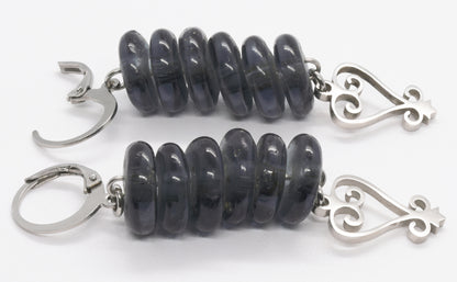 Handmade African Earrings & Pendant With Smoke Gray Beads & Adinkra Sankofa Symbol - product focus