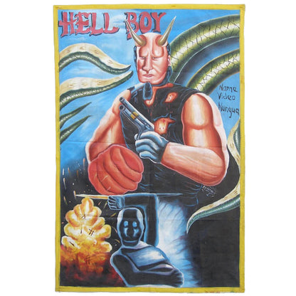 Hand-Painted Hellboy Movie Poster: A Unique African Art Collectible - horror scene artwork