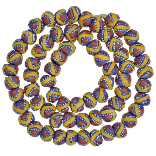 African Fancy Powder Glass Beads, Handmade In Ghana, 13Mm